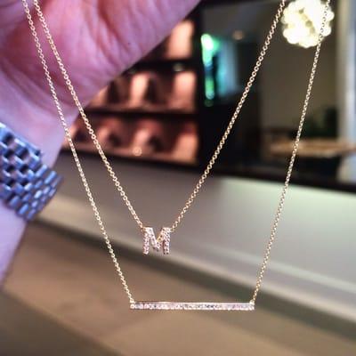 Pave' bar necklace and pave' initial necklace