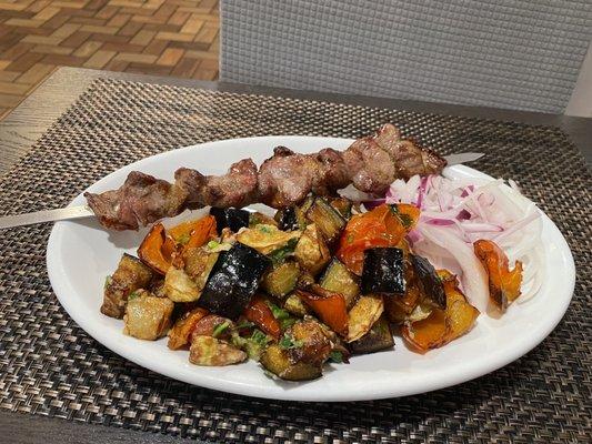 Lamb Shish Kebab Meal with vegetables