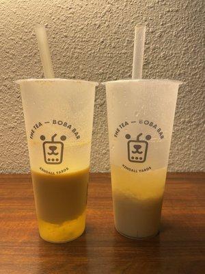 Mango milk tea and lychee milk tea... it looks pretty gross after an hour