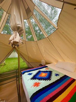 Rent the stargazer Glamping Tent, AC, Frig, Microwave, Coffee maker, wood burning stove!