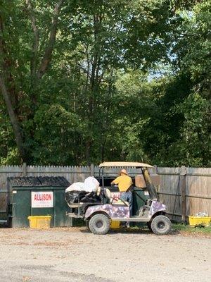 Owner of lake Milton Koa, digs though trash ever Sunday! Usually he is inside dumpster ripping bags open for cans!