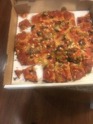 This is what my pizza looked like when it FINALLY showed up!