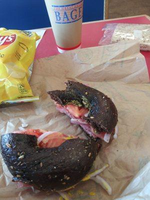 Corneed beef on an old bagel