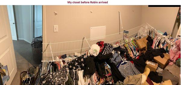 My builder-grade master closet before I called Robin