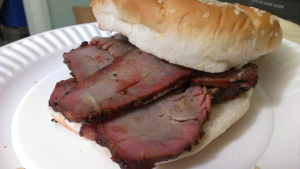 Yum! Simple sandwich... Sliced meat, burger bun, and a little Bronco Berry sauce from Arbys.