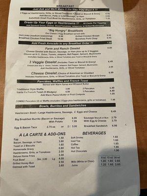 Breakfast menu