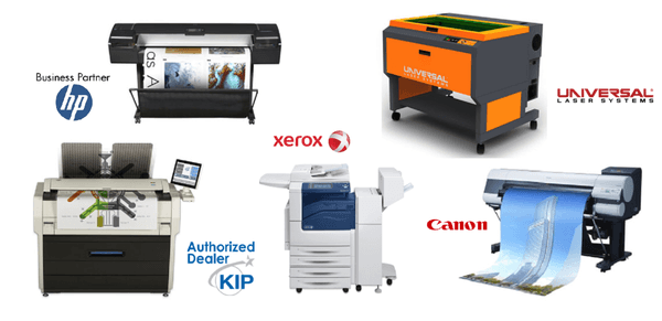 We offer Canon, Epson, Kip, Mutoh, Xerox printers and Univeral Laser Systems.