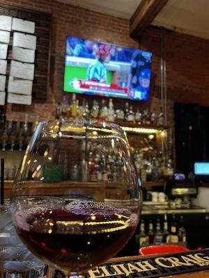 Cubs vs. Cards and a good Pinot noir served in the proper glassware. Not bad.