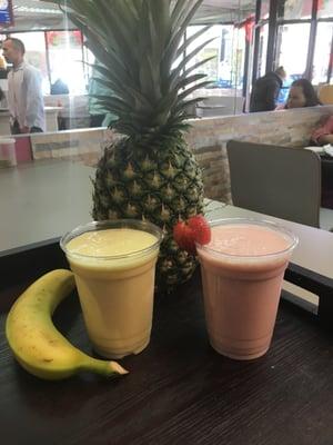 Our Smoothies are made with actual fruits and Non-Fat Frozen yogurt!