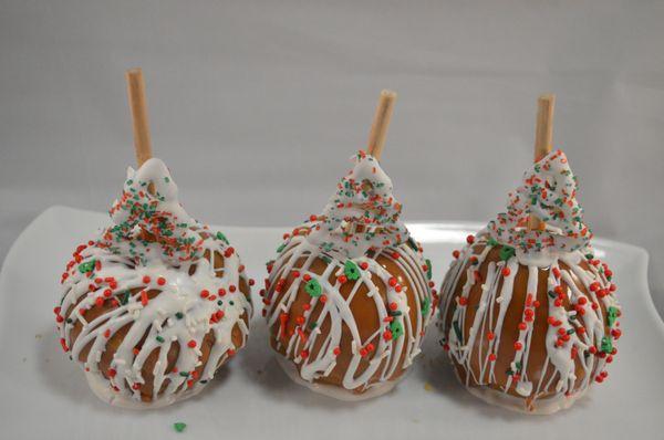 Holiday Caramel Apples - chocolate drizzled with sprinkles