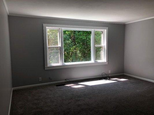 Simple living room paint and new carpet.