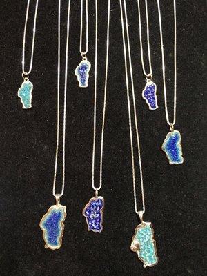 We carry the Lake Tahoe Pendants, which are hand crafted by our local jeweler.