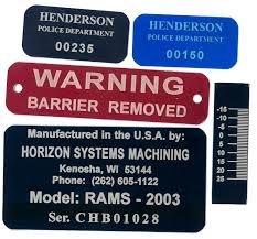 Industrial engraving available. I can provide the materials or you can. Quick turn-around and any size job welcome!