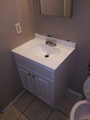 Residential rental.  Bathroom sink replacement. After Picture(tenant damaged)