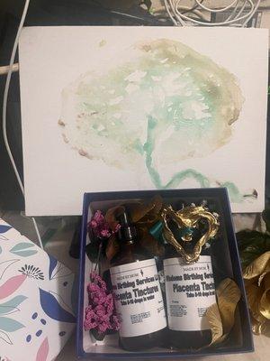 Placenta Tinctures, Cord Keepsake, Placenta Paint on Canvas.