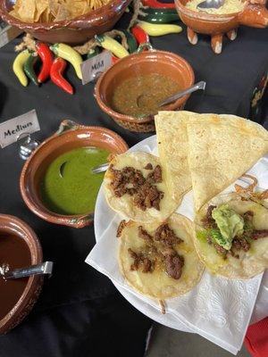 Quesadillas tacos and salsas