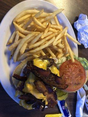 Double Bacon Cheeseburger with fries