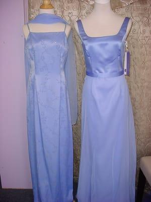 Coordinating bridesmaid dresses.