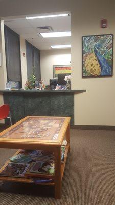 Waiting room, receptionist desk