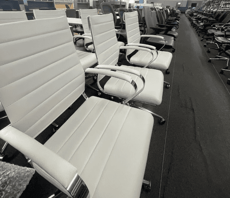 We have 7,500 chairs in stock ready to be picked up or delivered today. We also have assembled chairs in stock. Pick up available anytime!