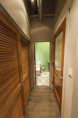 erie street loft - bathroom with reclaimed tile