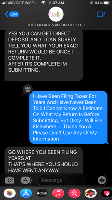 Screenshots Of The Messages Of Me Telling Her Not To Use My Information Because I Will Be Filing Elsewhere!!