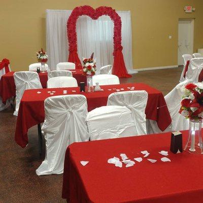 Red and white themed wedding.