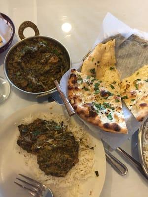 Lamb saag and garlic naan...mmmmmm!