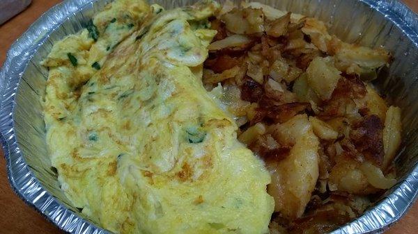 Omelette with swiss, spinach, onions, and tomatoes. Comes w/homefries and toast. $5.99