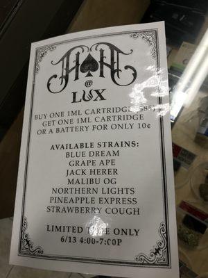 Many great strains by Heavy Hitters available at LUX and great deals too!