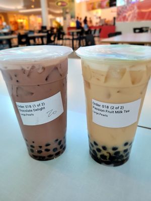 Chocolate Delight with Boba Passion Fruit Milk Tea with Boba