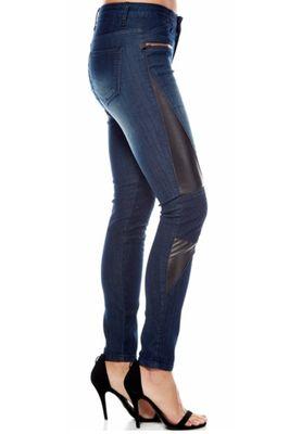 Multi-media jeans with vegan-leather inserts on the sides