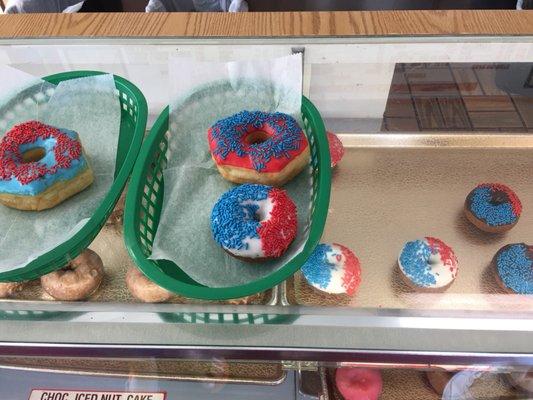 Patriotic donuts at Shipley Do-Nuts for the 4th of July.