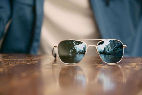 Aviator Sunglasses - 23k White Gold & Cobalt Lenses