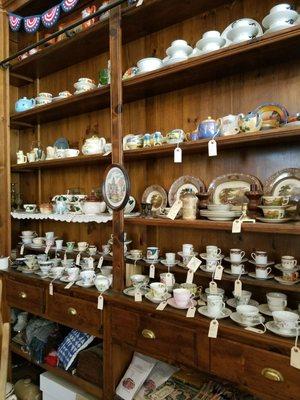 Gorgeous display of tea cups and china!