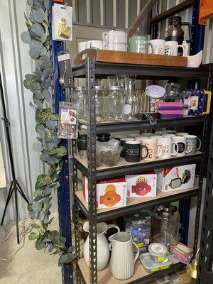 Mugs, vases, faux greenery