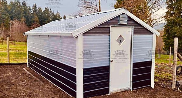 Small little greenhouse using cloudy sky panels for the roof and on the sides