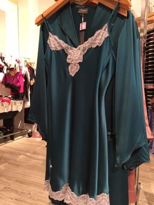 Short satin gown with matching robe.