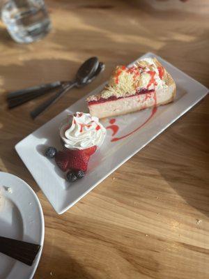 Raspberry donut cheesecake