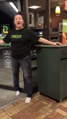 Employee high on some drug, wearing no shoes and yells repeatedly at a Hispanic family to get the fuck out. Beyond Trash service