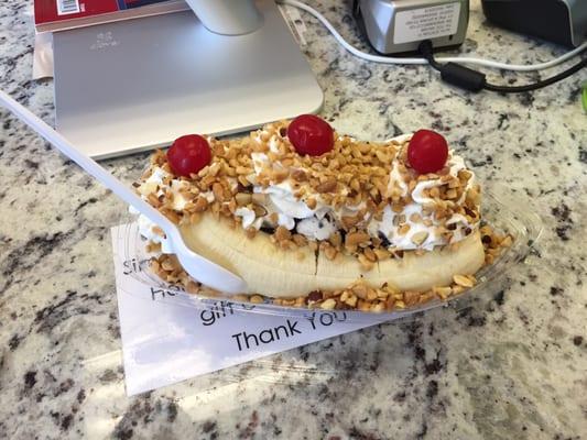 Banana split with brownie batter ice cream