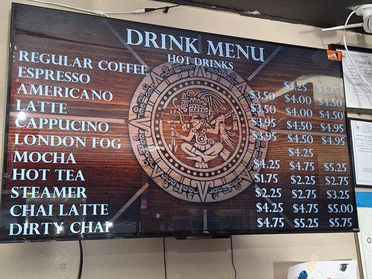 Hot drinks menu