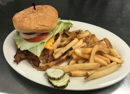 Bacon cheeseburger deluxe and french fries