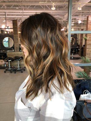 soft warm balayage on Asian hair.