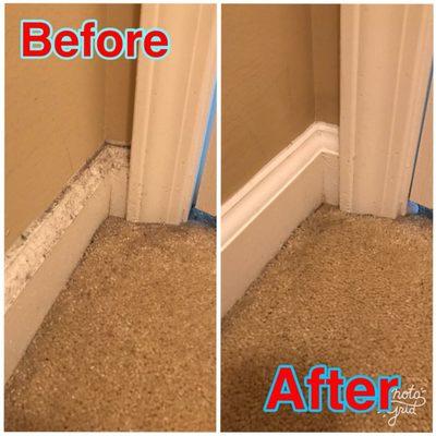 Baseboards before we cleaned and after we were done.