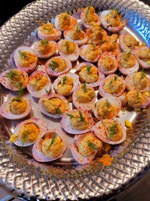 Beet Cured Deviled Eggs