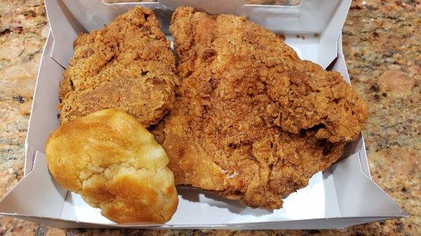 2 pc mix chicken... breast + wing + biscuit in the flesh close up and personal