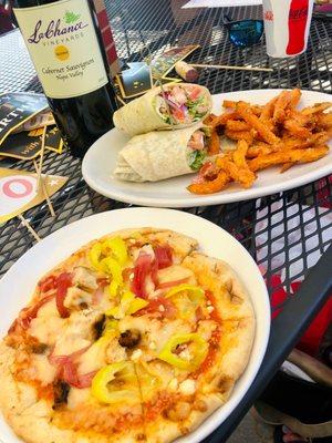 Stoned Sicilian flatbread, Chicken Bacon ranch wrap, NAPA Cabernet Reserve