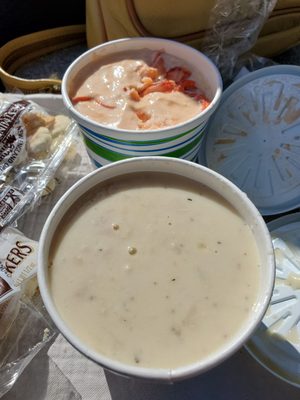 Covid-19 Dine Outside:  NE Clam Chowder and Lobster Bisque... Had better honestly... bisque had a good amount of lobster tho