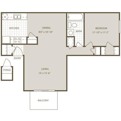 Greenacres Village apartments - H floor plan.  1 bedroom / 1 bath